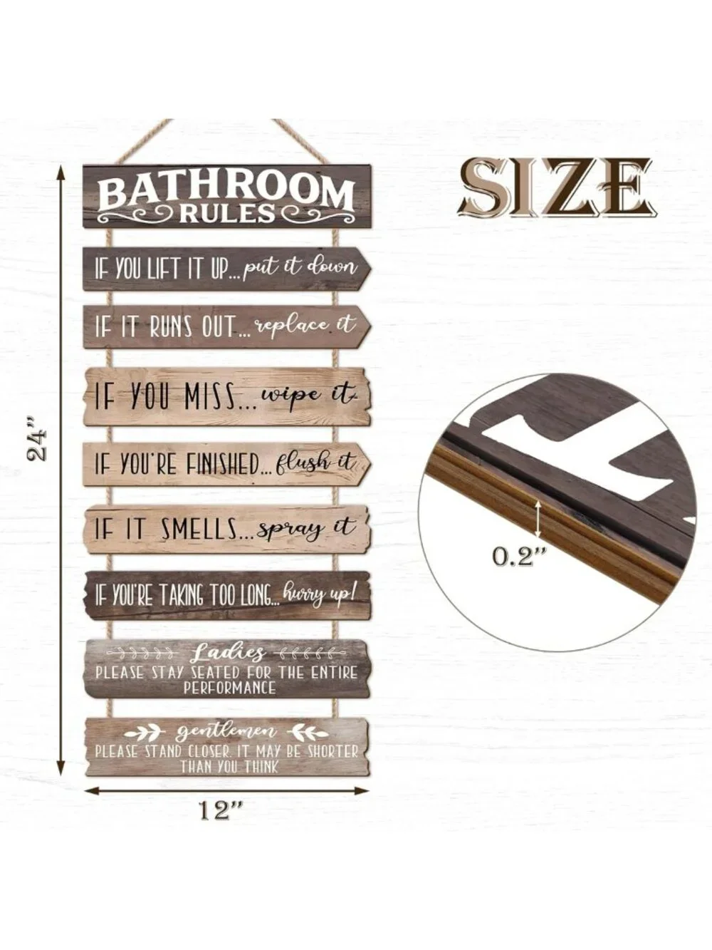 Rustic Funny Bathroom Wall Art - Rules & Signs for Farmhouse Decor, Wooden Decor